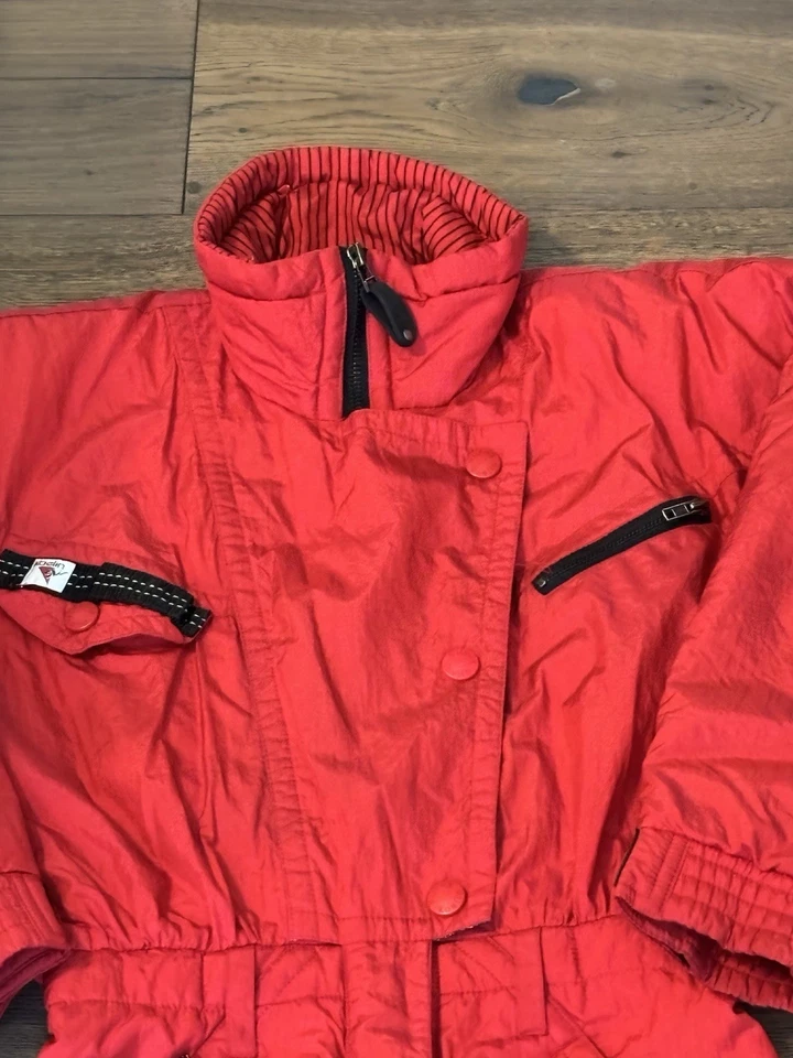 Traje de esquí vintage Kaelin para mujer 4 rojo aislado traje de nieve retro años 80 90 nailon Foto 3 de 4