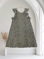 LOFT Olive Green Geo Print Ruffle Flutter Sleeve Midi Dress Women’s Size Large