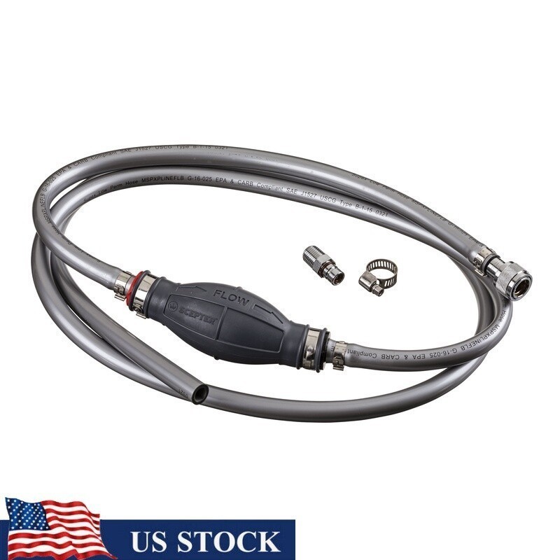 Universal Marine Fuel Line Assembly Kit 3/8 Inch W/ Primer Bulb Fittings Clamps