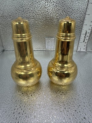 #ad #ad Vintage MCM International Silver Gold Brass Tone Salt amp; Pepper Shaker Set $12.99