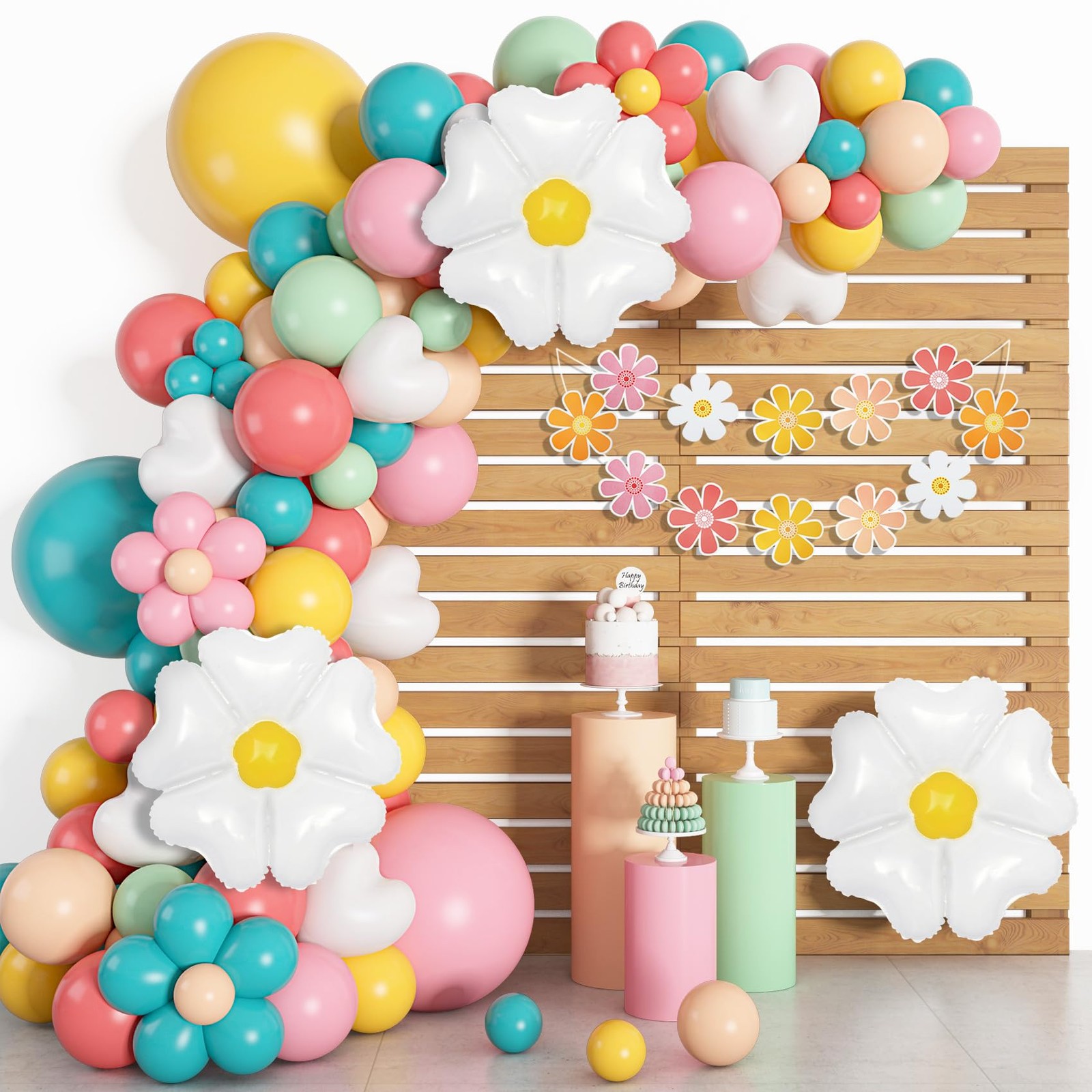 161pc Daisy Balloon Garland Arch Kit, Pastel Groovy Flower Party Decorations ...
