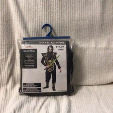 New Skull Ninja Costume Boys Sz XL 14/16 Hooded Shirt Tunic Pants Mask Guards