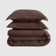 Quince Full/Queen European Linen Double Flange Duvet Cover Set in Espresso 194