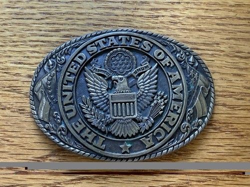 Vintage Tony Lama Solid Brass Belt Buckle United States Flag 1980s States Series