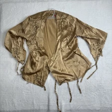 VTG Charlotte Russe Gold Floral Embroidered Silk Blouse Intimates Women's Large