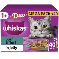 WHISKAS - 1+- Adult Wet Cat Food Pouches - 40 x 85 g - Surf and Turf in Jelly -V 4.61 per kilo
