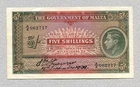 MALTA 5 Shillings 1939 P12 XF+