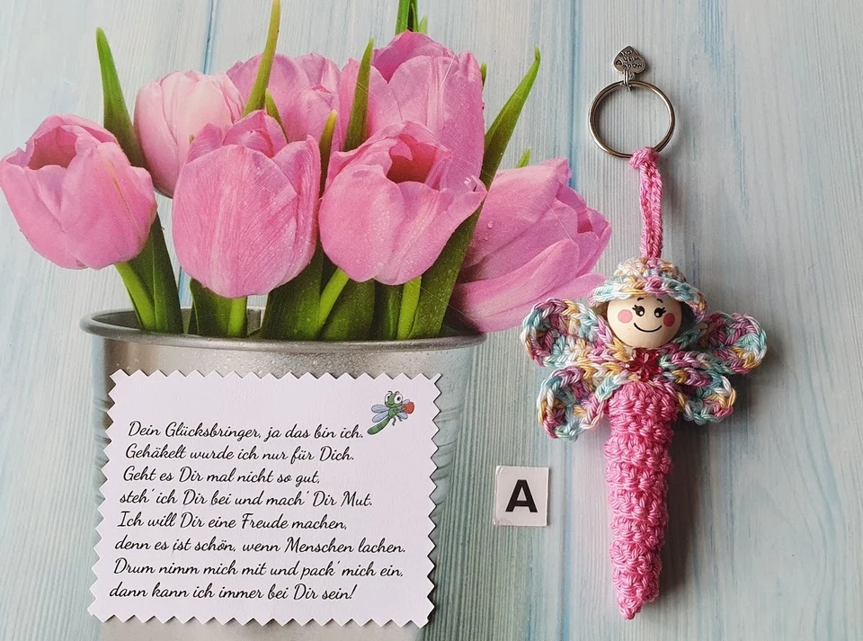 Libellen Sorgenwürmchen/Glückswürmchen Glücksbringer, Schlüsselanhänger handmade