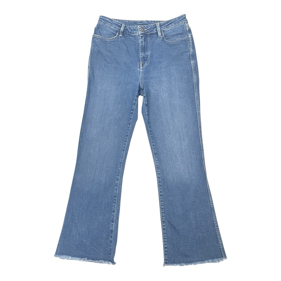 ELK flare mid wash cropped jeans size 29, Fits 10-11 AU DISTRESSED FRAYED