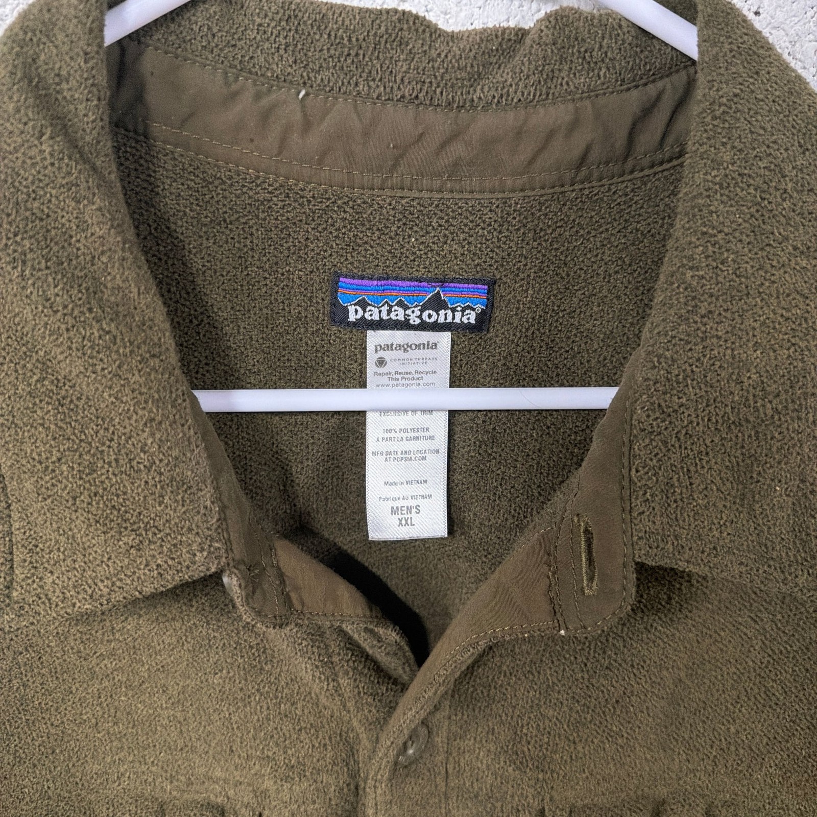 Patagonia Men's Long-Sleeved Piqué Fleece Shirt Olive Green XXL thumbnail 2