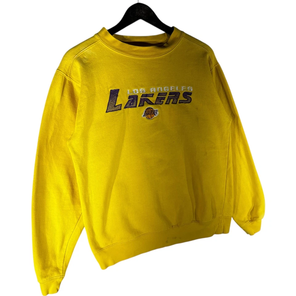 Винтажный Los Angles Lakers вышитый с надписью NBA Crewneck желтый мужской средний - Изображение 4 из 4