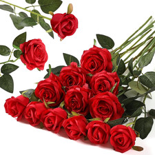 12PCS Artificial Silk Flowers Realistic Roses Bouquet Long Stem for Home Wedding