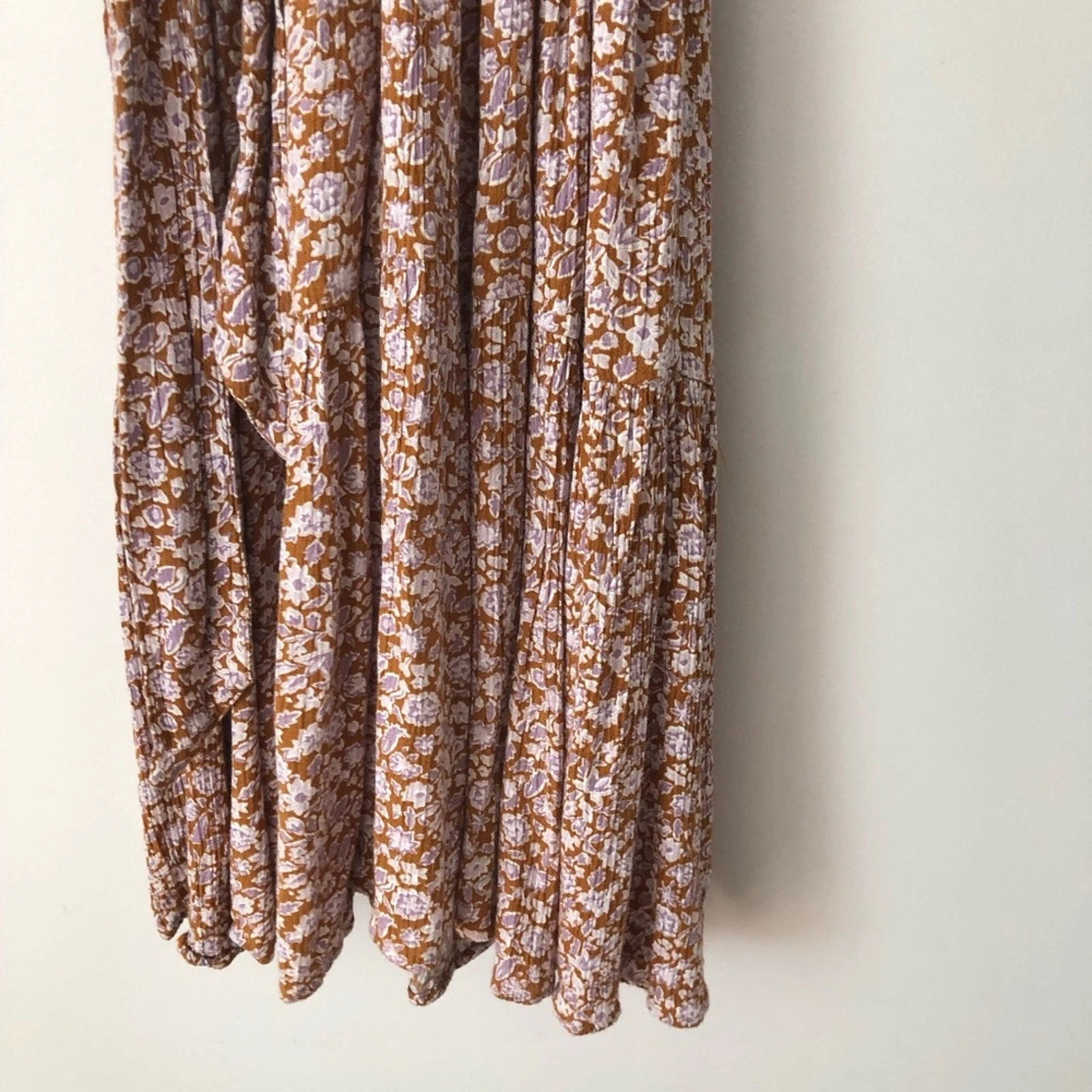 VETEMENTS Abito donna Gap scollo spacco midi Ditsy floreale cravatta vita marrone lavanda taglia XL