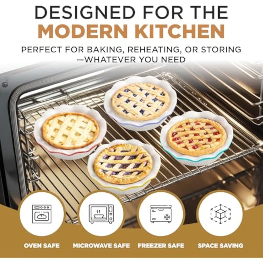 Mini pie pan - set of 4, 5.5" ceramic pie-dish with classic fluted rim