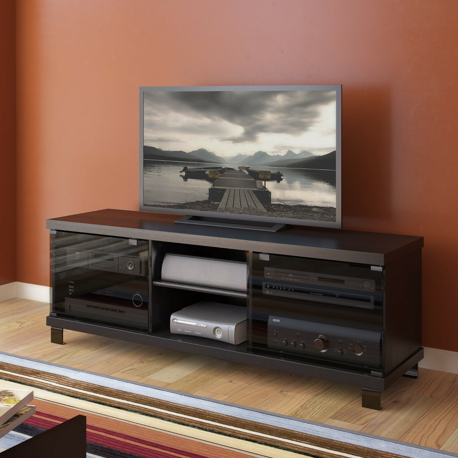 Glass Cabinet Doors Audio Av Stereo Entertainment Center New