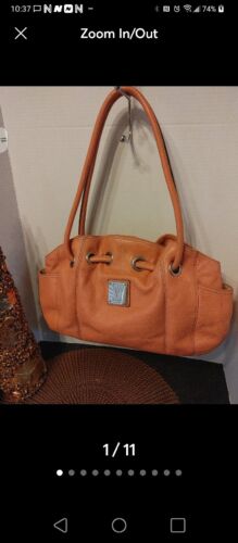 Tignanello Coral Leather Drawstring Bucket Bag