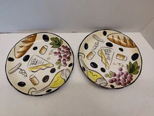 Lot of 2 Buon Vino StoneLite Clay Cheese Plate Hand-Painted by CLAY ART 8 1/4"