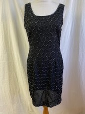 SHALIMAR FASHIONS Honeycomb Beaded Black Silk Sleeveless Sheath Dress M