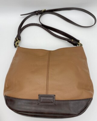  Tignanello Brown Purse Zip Top Dual Strap Shoulder bag Color Block