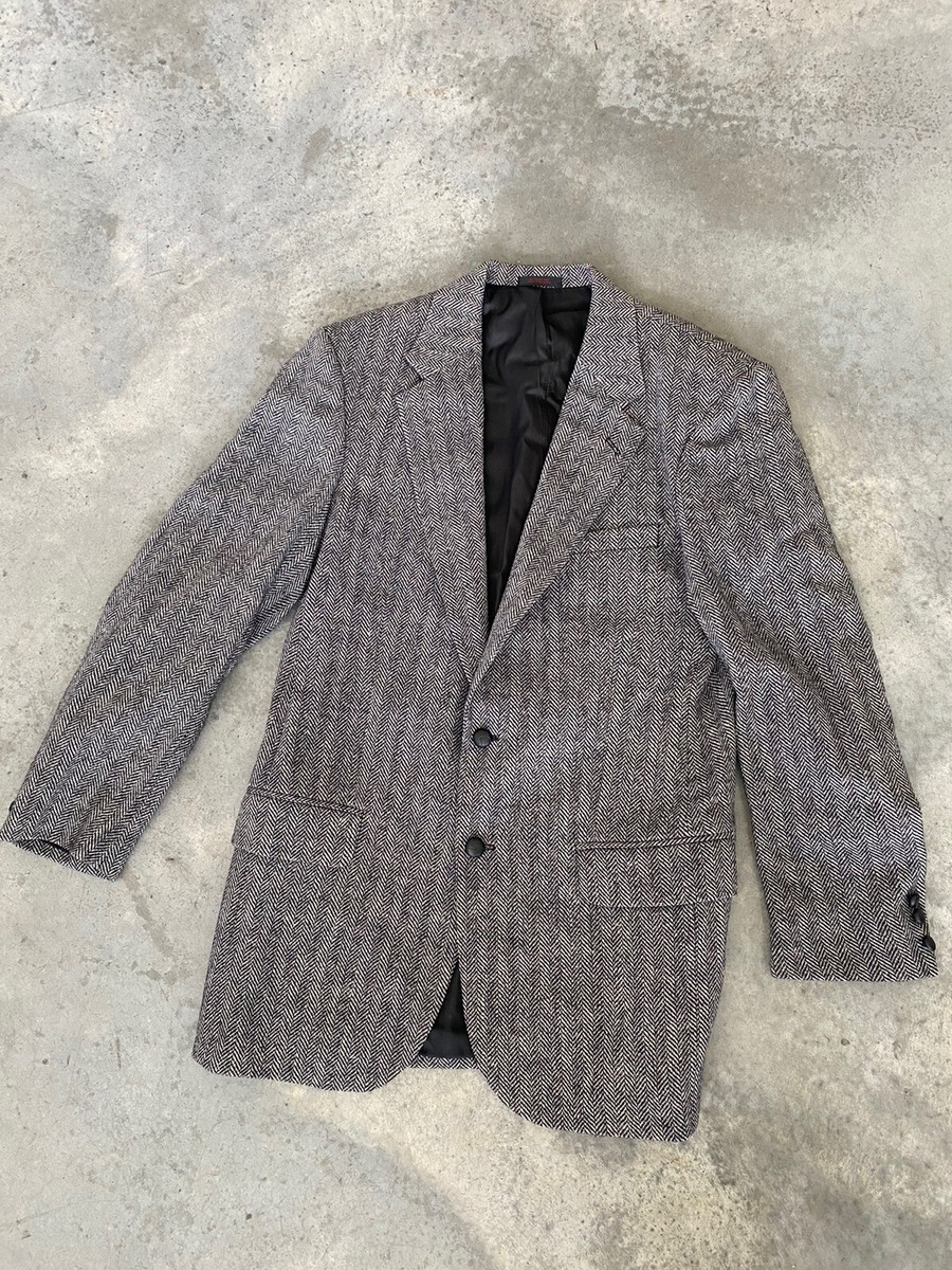 Jeremy Cobb Blazer Jacket Wool Herringbone Sport Coat Black White