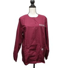 ScrubZone by Landau Women's Med Snap Front Warm-Up Scrub Jacket Wine 75221 Logo