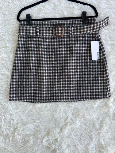 JustFab Wool Blend Plaid Belted A-Line Women Skirt XL