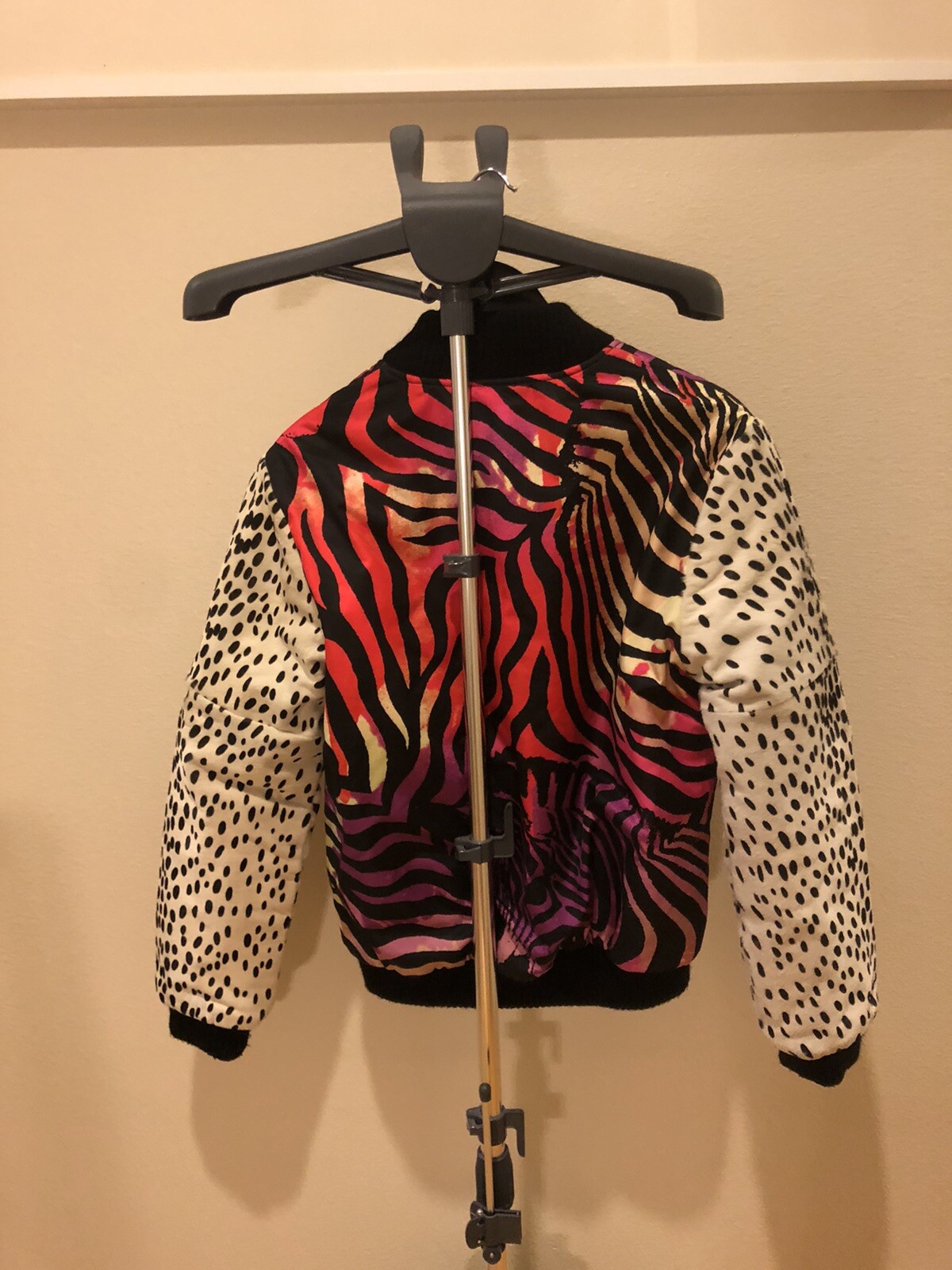 GIACCA BOMBER REVERSIBILE QUINDICI E MEZZA VERNICE Tiger Leopard Pony Hair taglia L