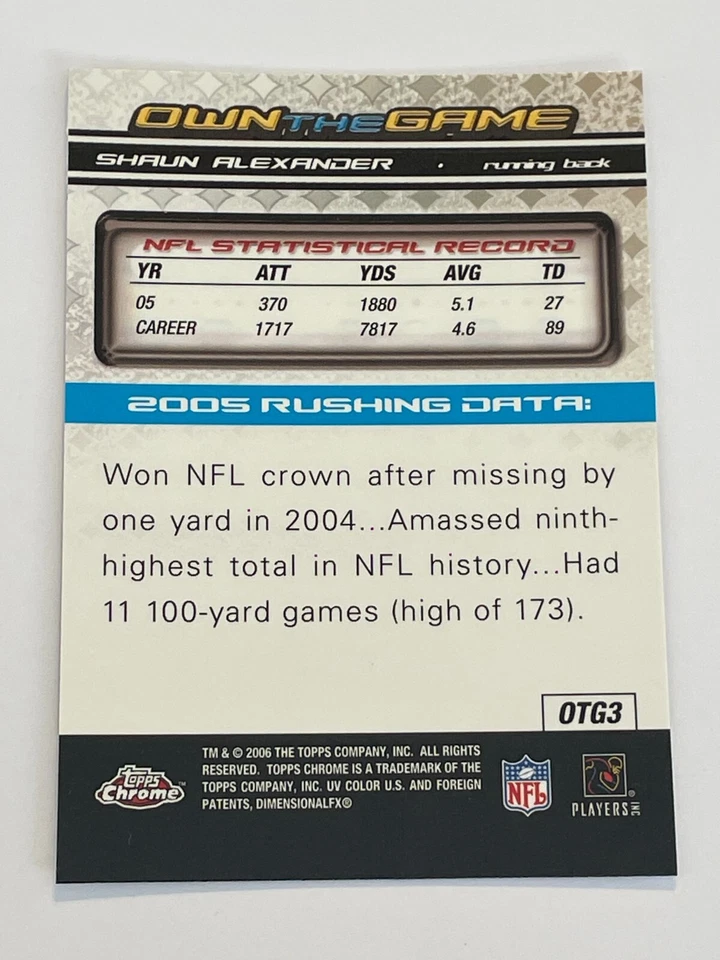 2006 Topps Chrome Football Own the Game #3 - Shaun Alexander - Seattle Seahawks - Image 2 of 2