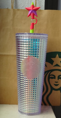 Starbucks Tumbler Thermobecher Cold to Go Grid Regenbogen Stern Stopper 24oz NEU