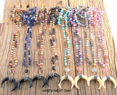 Trendy Beaded Horn Necklace Bohemian Charm Pendant Gypsy