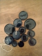 23 Vintage 2 Holed Black Plastic Buttons, 3/4 to 1.5 Inches