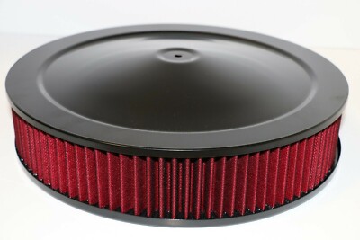 14'' X 4'' Round Black Red Washable Air Cleaner Flat Base Extreme Chevy SBC 350