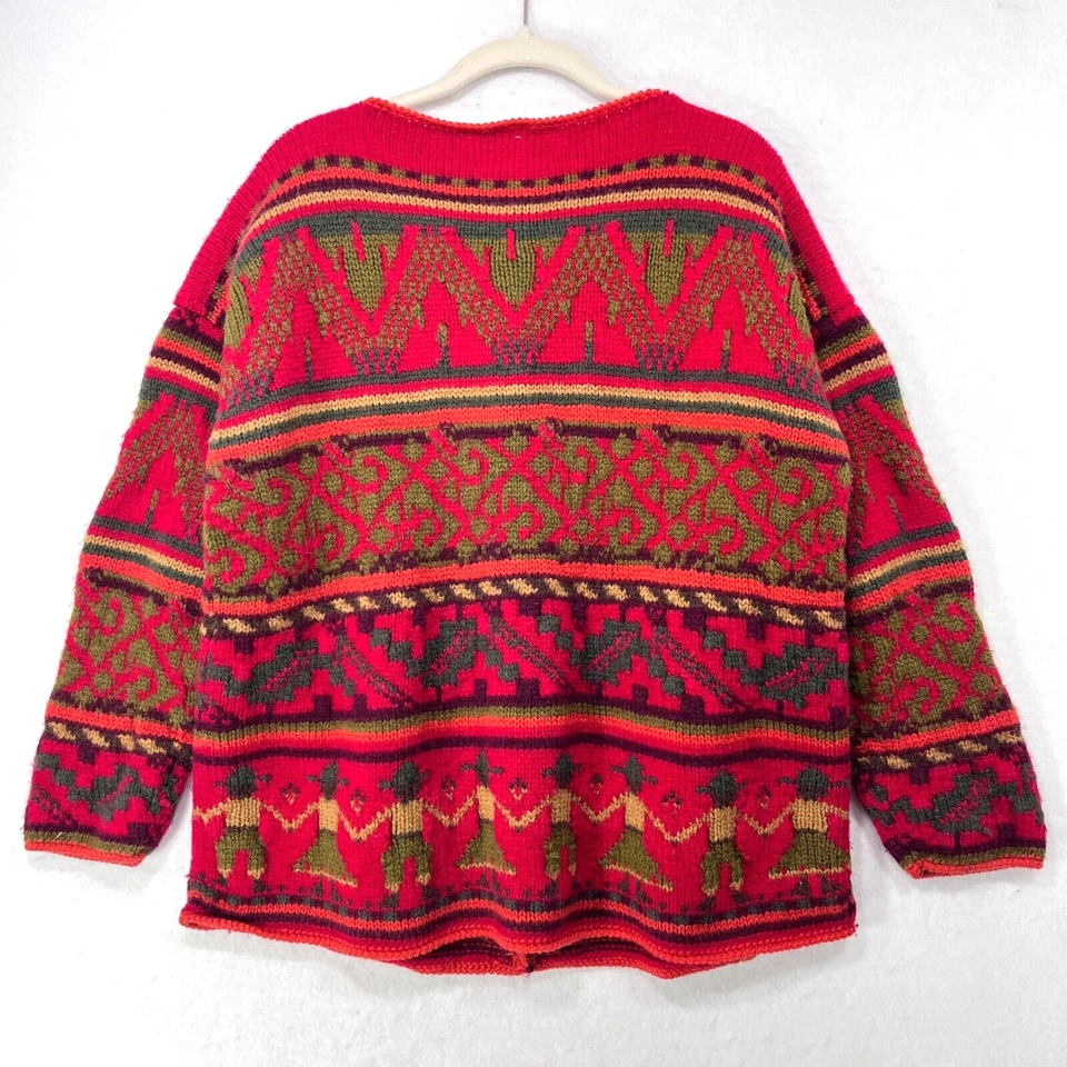 Cárdigan Express Mujer S Rojo Tejido a Mano 100% Lana Patrón Isla Justa Grueso Tejido Foto 2 de 4