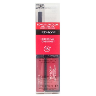 Revlon ColorStay Overtime 16Hr Lip color Set of 2 Pieces #040 For ever scarlet