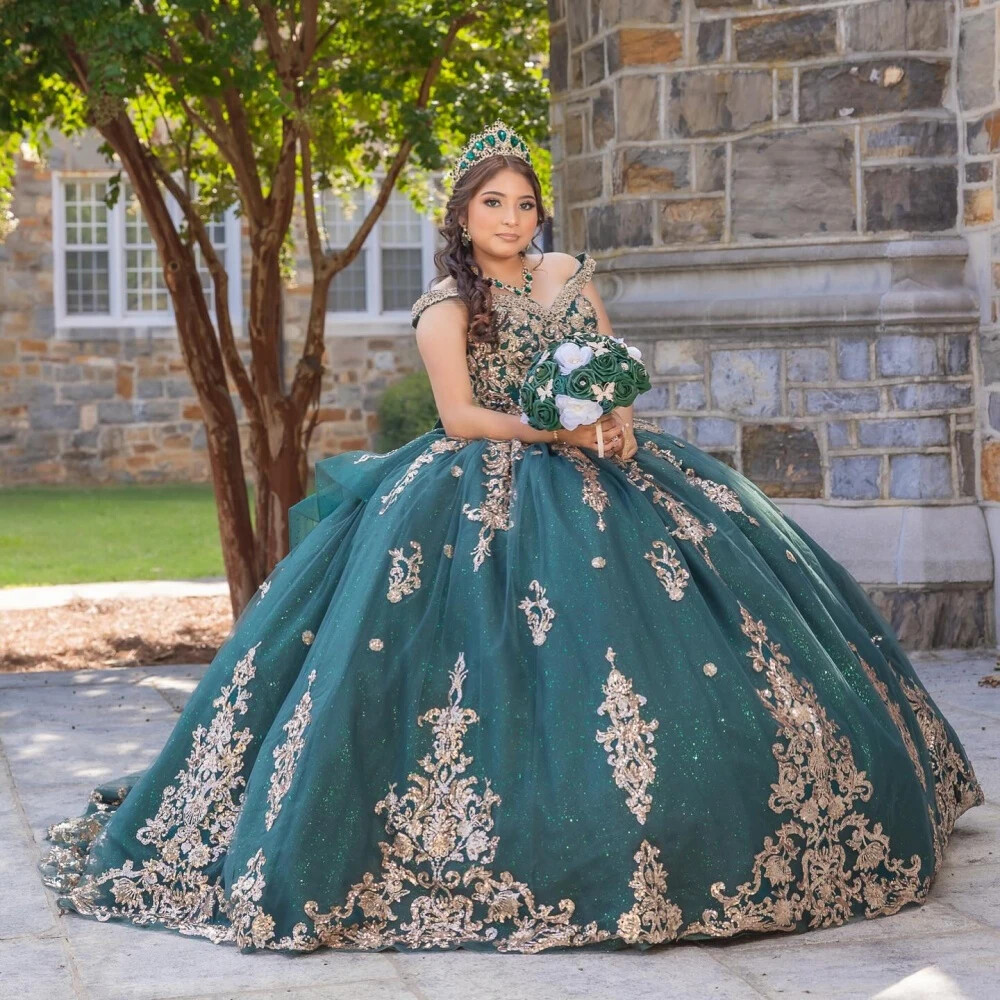 slim fit dress slacks Long Quinceanera Dress Glitter Mesh Ball Gown main image 0