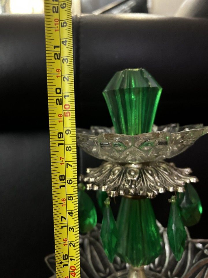 Novelty Crystal Corp Glass Candy Dish Green Vintage Chandelier Prisms
