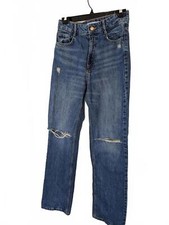 ZARA Wide Leg Jeans Dark Wash Distressed High Rise Denim Size 6