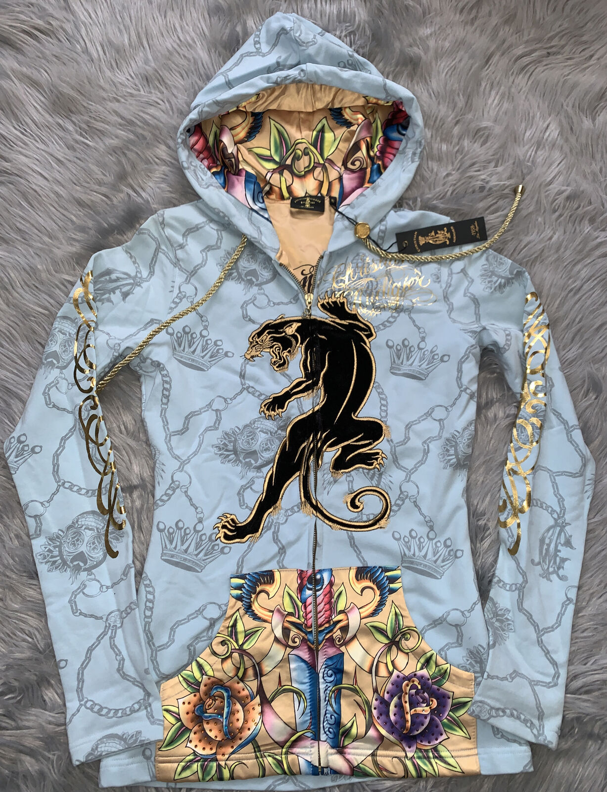 Christian Audigier Y2K Panther Blue Hoodie Jacket S