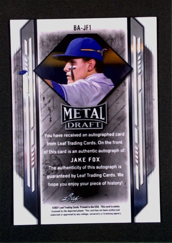 2021 Leaf Metal Draft #BA-JF1 Jake Fox RC Auto Wave Refactor Parallel -Guardians - Image 2 of 3