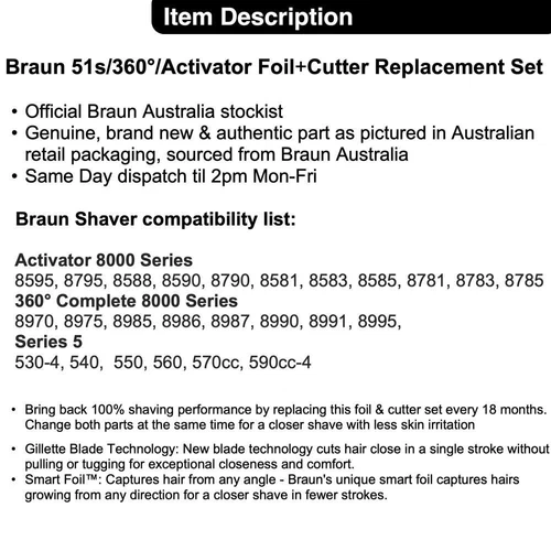 For.BRAUN 51S Series 5 Foil & Cutter Replacement Set 360, Activator 8595, 590c - Bild 2 von 4