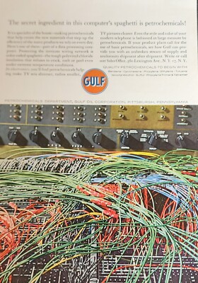Gulf Oil Magazine Ad Picture Advertisement Vtg Computer Wires Colorful Wall Art 