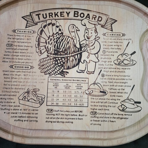 Wooden Large Turkey Carving Board With Cooking Thawing Instructions Thanksgiving - Picture 3 of 8