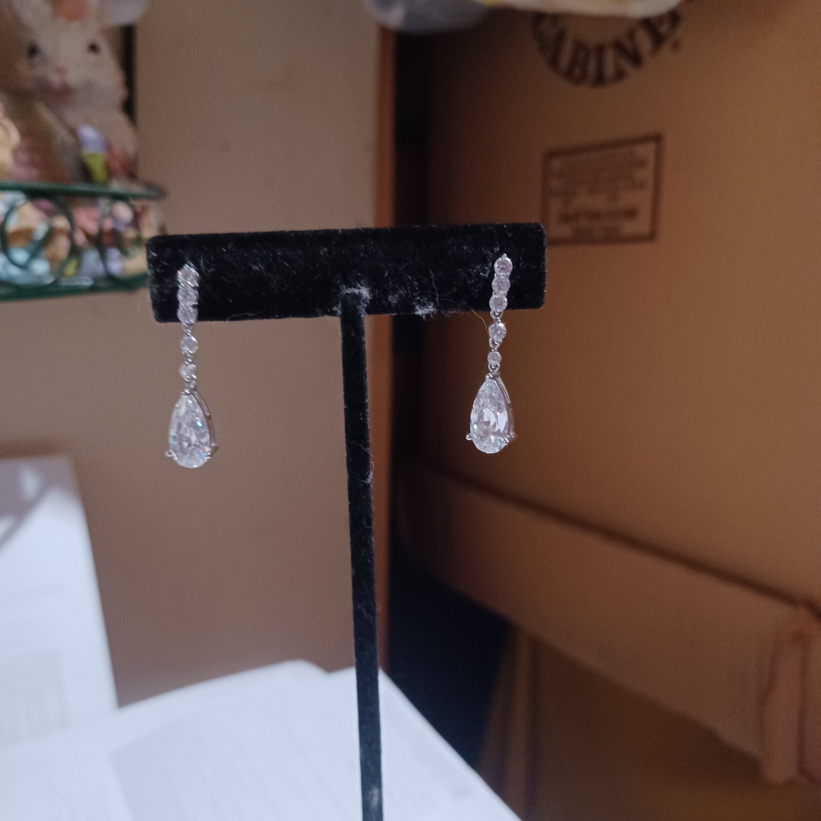 Dazzling Silver Dangle Earrings With Simulated Di… - image 2