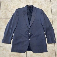 Vintage Bijan Italy Navy Blue Wool Blazer Plaid Checks Mens Size 42S