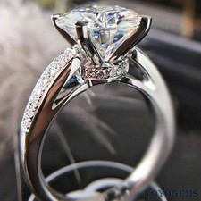 Brilliant Round Moissanite Engagement Ring 925 Silver Diamond Pave Band Size 7