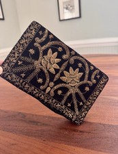 Vintage 1960-70s Zardozi Embroidered Black w/gold Velvet Clutch Bag Wallet India