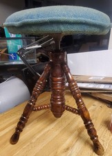 Vintage Adjustable Piano Stool Wood Cushioned Stand Round Schuermann Washington