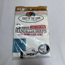 Vintage Fruit Of The Loom 3 Mens Handkerchiefs Perma-lock Hems Cotton New Sealed