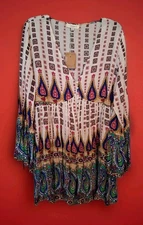 Umgee Womens Multicolored Paisley Print Flared Sleeve Dress Sz XL NWT 