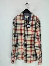 The Normal Brand Cream Red Navy Plaid Shirt Regular Fit Long Sleeve Collar M NEW